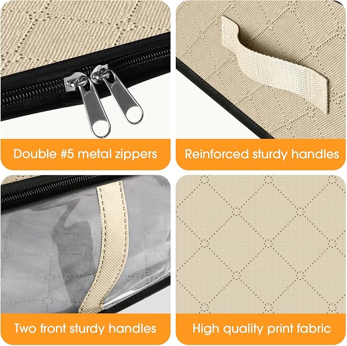 StorageRight Under Bed Storage Bags, 8 Pack, 40L, Beige | Breathable Non-Woven Fabric with a Clear Window and Zippered Top for Clothes, Comforters, Blankets and Seasonal Storage