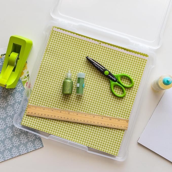 IRIS USA Scrapbook Case |Made in USA| Fits 12"x12" - Thin (10-Pack) - Clear | Portable Plastic Storage Organizers with Built-In Handles for Paper, Art, Board Games, Crafts, Files & Office Supplies