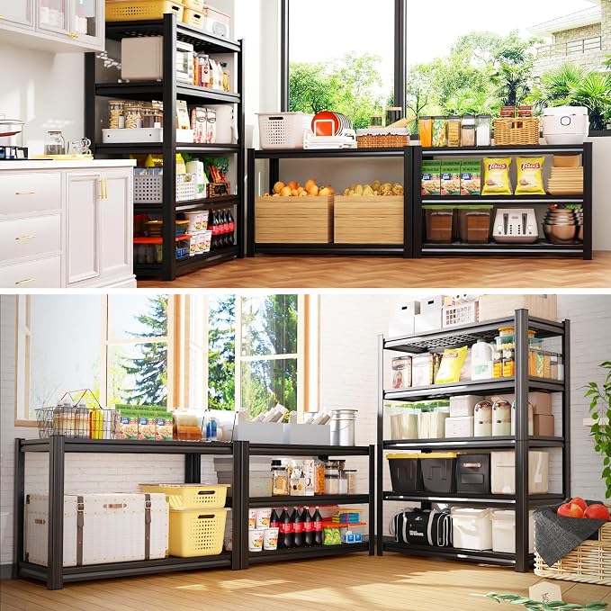6 Pack Garage Shelving 5-Tier Heavy Duty Storage Shelves, Tool-Free Adjustable Metal Shelf Unit, Utility Organizer Rack for Basement, Pantry, Kitchen, Warehouse, 45.6"W x 19.7"D x 78"H, Black