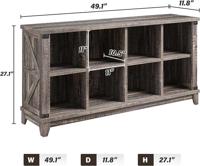 EnHomee Farmhouse 8-Cube Storage Organizer for Living Room, Black Oak | Home Organization Lovers, Wood & Metal, Holds 352 Lbs, Anti-Tip & Stabilizers