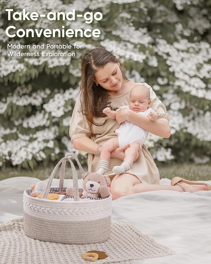 Maliton Diaper Caddy Organizer for Baby, Cotton Rope Baby Gift Basket, Portable Diaper Organizer for changing table, Nursery Storage Organizer, Shower Gifts for Newborn,baby essentials | 100% Cotton Rope Baby Caddy, Soft Yet Structured, Nursery, Car & ...
