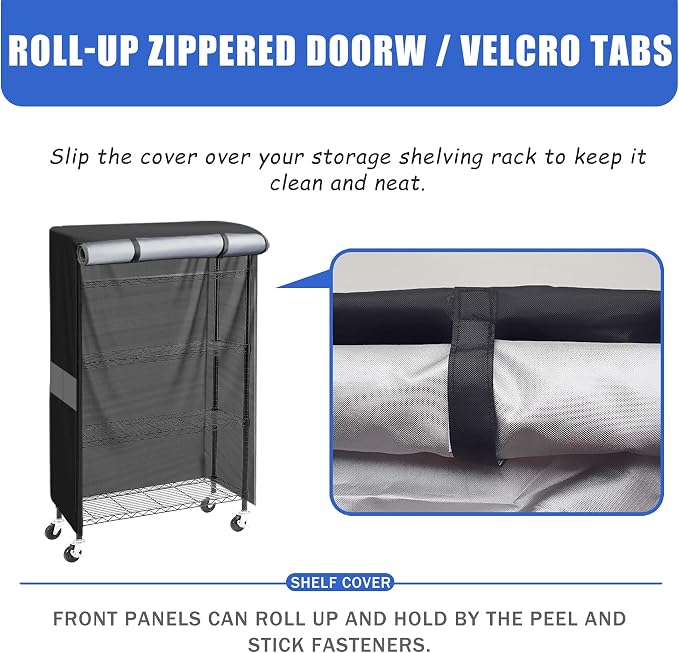 Wire Shelf Cover,600D Heavy Duty Waterproof Dustproof Standing Shelf Units Cover, Storage Rack Cover with Zipper for Metal Shelving (36" W x 14" D x 54" H) | Wire Shelving Cover, Black Gray Design, Side Pockets, Dustproof & Water-Resistant