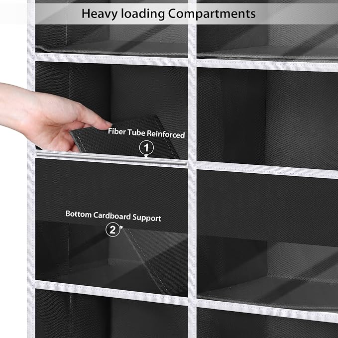 Univivi Upgraded Over the Door Organizer for Baby Nursery, Black, 6-Shelf | Fabric Door Organizer with Clear Window Deep Pockets, Over Door Hanging Organizer for Baby Essential, Bedroom, and Dorm