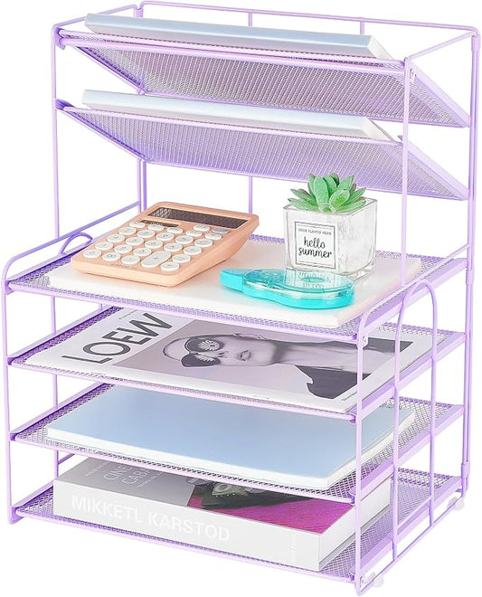 OPNICE 6-Tier Letter Tray Paper Organizer, Desk Organizers and Accessories, Desktop File Organizer, Office Desk Accessories for Office Supplies(Purple)