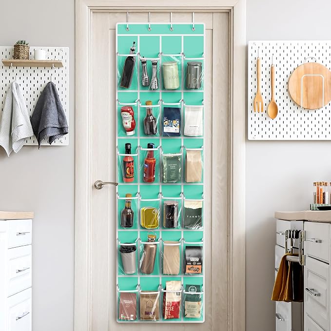 Simple Houseware 24 Pockets Clear Over the Door Shoe Organizer, Turquoise | 64" x 19", 4 Durable Metal Hooks, 4.3" x 9.5" Pocket Size, Multipurpose