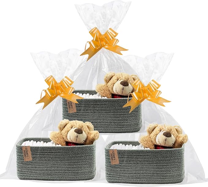 COMFY-HOMI 13" x 8.5" x 5.1" Storage Baskets for Organizing | Cotton Rope Woven Basket | Toy Storage Bin Box | Basket for Shelves, Closet Organizer Bin, Decorative Closet Shelf, 3 Pack