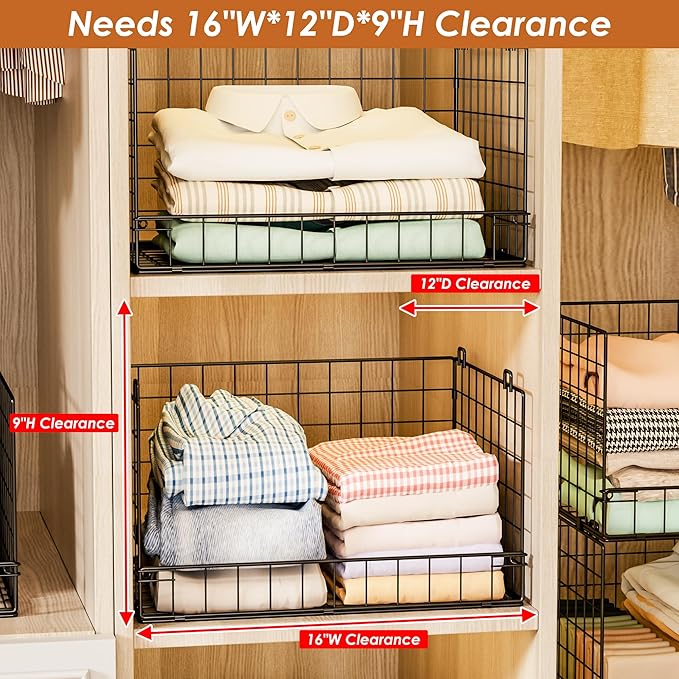 Yociyoga 4-Tier Stackable Closet Organizers and Storage Shelves, Foldable Closet Shelf Organizer, Black(Patent Protection)(Patent No. 30022416)