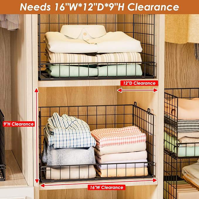 Yociyoga 3-Tier Stackable Closet Organizers and Storage Shelves, Foldable Closet Shelf Organizer, Stackable Storage Bins Drawers for Closet Organizer System, Black(Patent No. 30022416)