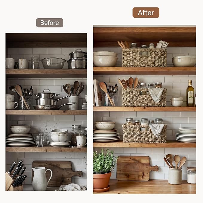 StorageWorks Large Wicker Baskets for Organizing, Seagrass Storage Basket with Built-in Handles for Pantry, Entryway, Living Room, 1 Pack