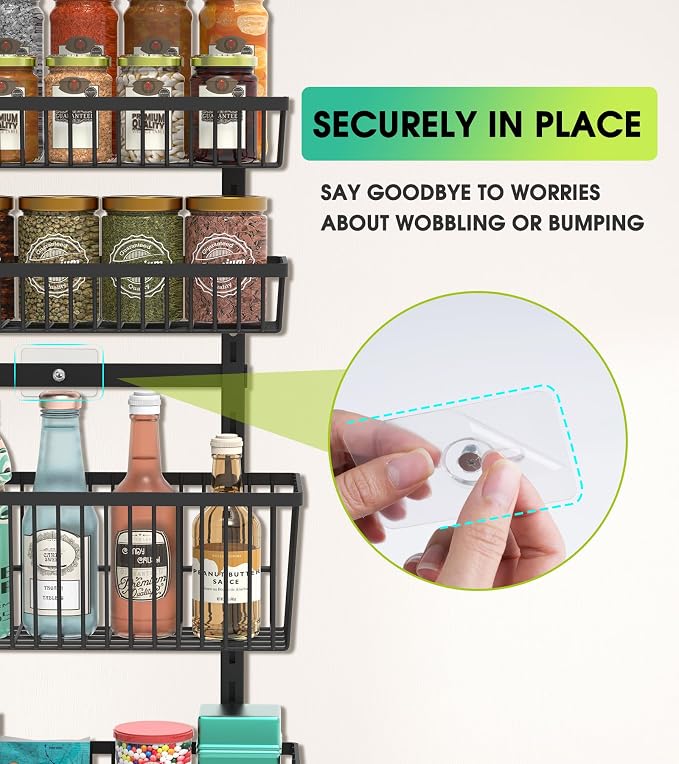 Mefirt 9-Tier Over The Door Pantry Organizer, Pantry Storage & Organization | Pantry Hanging Organizers and Storage, Adjustable Heavy-Duty Metal for Home & Kitchen, Back of Door Seasoning Rack