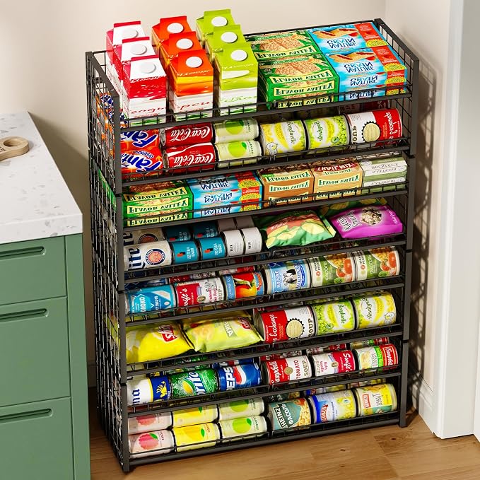 2-Pack Extra-Long Stackable Can Organizer for Pantry Shelf Storage,Can Rack for Kitchen Cupboard Storage, Sturdy Standing Can Holder for Canned Food Goods Soda up to 90, 2 Tier, Black Can Dispenser | Can Rack for Kitchen Cupboard, Sturdy Standing Can H...