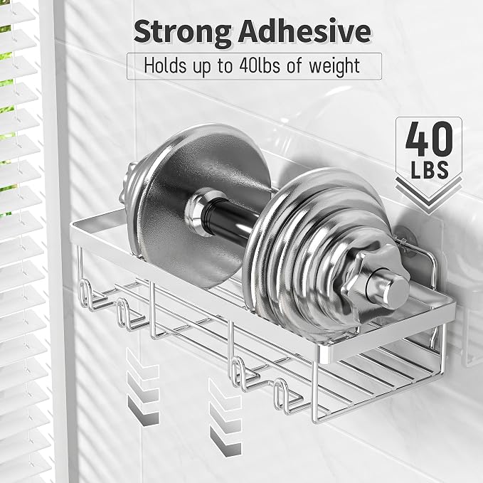 Liuoud 10 Pack Shower Caddy Organizer Rack Shelf for Inside Shower, Self Adhesive Wall Storage Basket Rustproof Stainless Steel Shampoo Holder Bathroom Accessory Decor Set, Silver