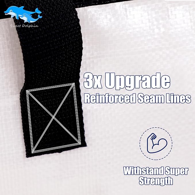 SWEET DOLPHIN 12 Pack Extra Large Moving Bags with Strong Zippers & Carrying Handles, Heavy Duty Storage Tote for Space Saving Moving Storage, Fold Flat, Alternative to Moving Box, Semi-Transparent