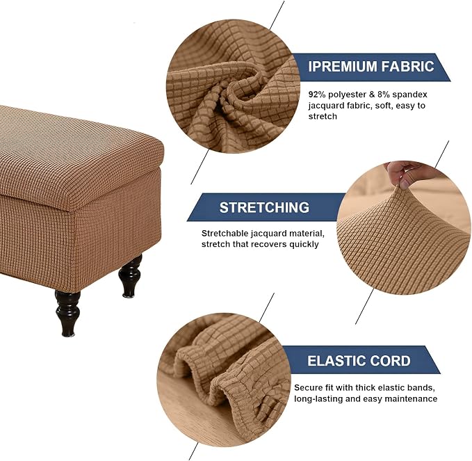 FUANGUI Ottoman Cover Slipcovers Rectangular Folding Stretch | Storage Bench Footrest Sofa Stool Covers Footstool Protector with Elastic Bottom, Removable Washable,Large