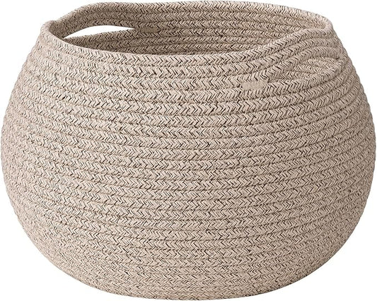 Goodpick Round Woven Rope Storage Basket for Shelves, 10" x 8.3", Jute | Small Baby Basket with Handles, Decorative Gift Basket, Fits Living Room Nursery Toys & Towels Storage, Plant Baskets Indoor