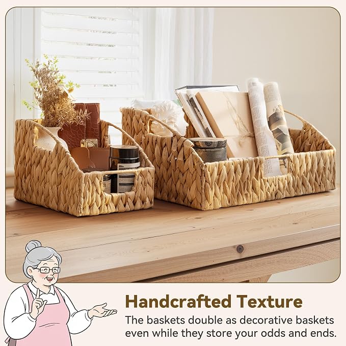 GRANNY SAYS Wicker Storage Basket, Wicker Basket with Handles, Trapezoid Woven Baskets for Shelves, Decorative Baskets for Home Decor, Water Hyacinth, 3 Pack