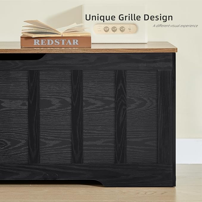 VANKILEY 51.2" Storage Chest Extra Large,Wooden Storage Bench,Black+Brown | Chest with 2 Safety Hinges, 51.2*15.7*19.1inches, Wooden Trunk for Bedroom, Livingroom,Entryway,Easy Assembly.