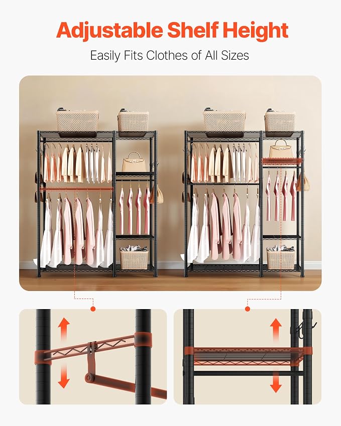 VEVOR Clothing Garment Rack, Heavy Duty Closet Wardrobe, Adjustable Tiers Clothes Racks with Steel Frame, for Bedroom, Clothing Store, Hallway