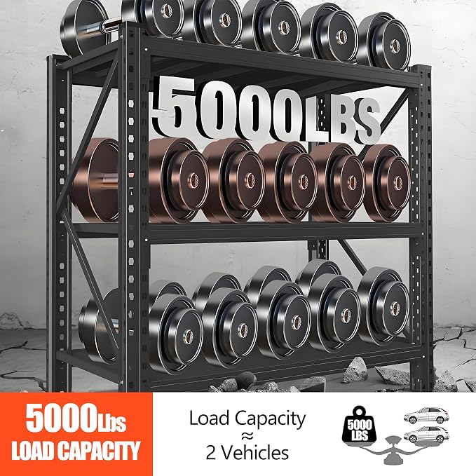 Garage Shelving, 3300 LBS Storage Shelves with Side Guard | 5-Tier Garage Storage Shelves,Adjustable Industrial Shelves with Thickened Double-Layer Posts for Garage 63×67×20in