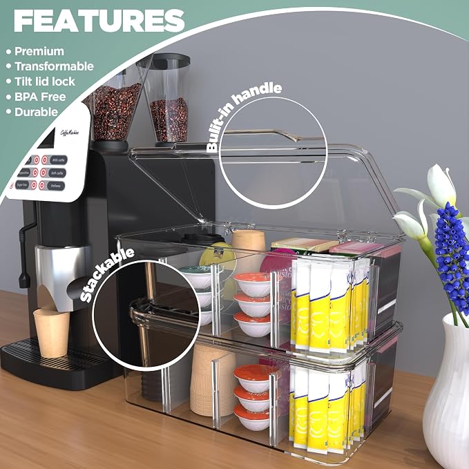 Utopia Home Tea Bag Organizer with Lids, Stackable Tea Box, 1 Pack, Clear | Partition Organizers with Lids For Drawers, Countertops, Fridge, Kitchen, Snack & Spice Organization