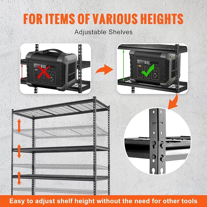 VEVOR Storage Shelving Unit 5-Tier Adjustable 2000 lbs Capacity Black | Heavy Duty Garage Shelves Metal Organizer Wire Rack, 60" x 24" x 78" for Kitchen Pantry Basement Bathroom Laundry Closet