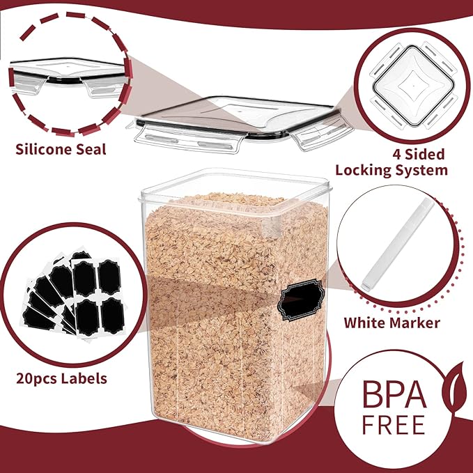PRAKI 10 PCS Flour Sugar Storage Containers for Organizers and Storage | BPA Free, Airtight Food Storage Containers with Lids for Sugar, Flour, Baking Supplies, Versatile Kitchen Containers, Black