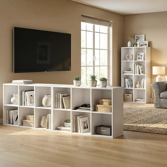 8 Cube Storage Organizer, Wooden Cube Shelves with Closed Back Panel, Reversible Bookcase, Cubes Closet Organizer for Home, Living Room, Kids Room, Office, Bedroom, Study, Hallway