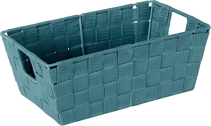 Simplify Small Shelf Woven Strap Tote | Decorative Storage Basket | Built in Handles | Organization | Closet | Bedroom | Bathroom | Nursery | Accessories | Toys | Gifts | 1 Pack | Sapphire