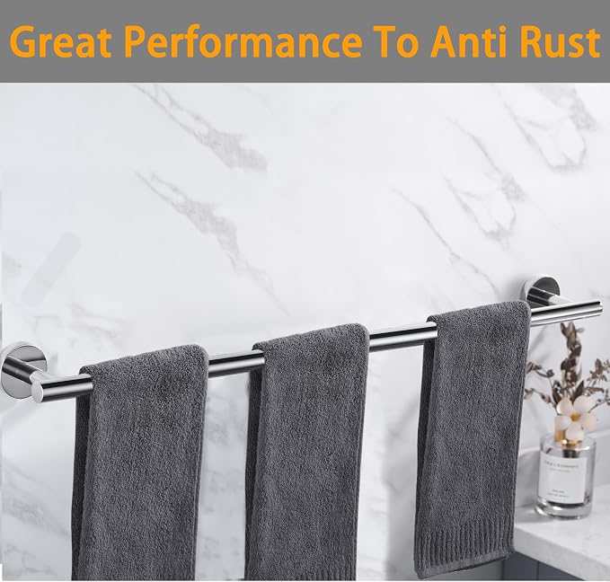 Towel Bar for Bathroom Polished Chrome, 33Inch Towel Rack Wall Mounted, Thicken Round Bath Towel Holder Rod SUS304 Stainless Steel, Heavy Duty Dish Cloths Hanger for Bathroom, Kitchen