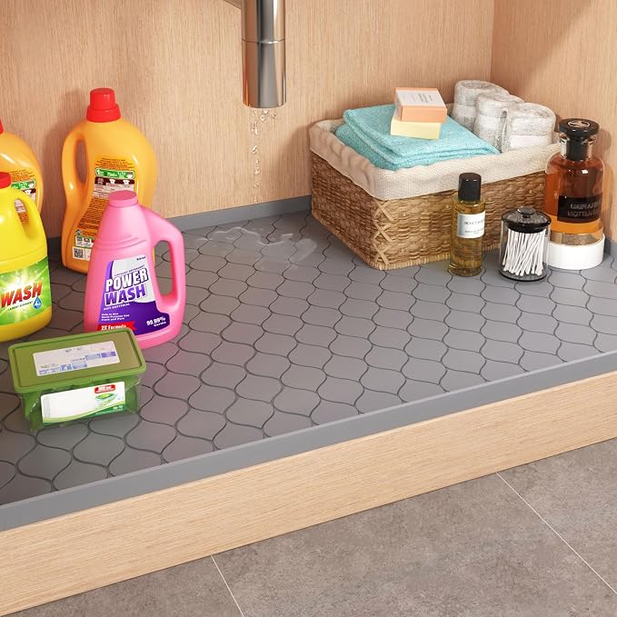 Winisok Silicone Under Sink Mat 25" x 22", kitchen Essentials and Gadgets, Shelf liner and Cabinet Protector, Home Organizers and Storage, Waterproof Bathroom Tray