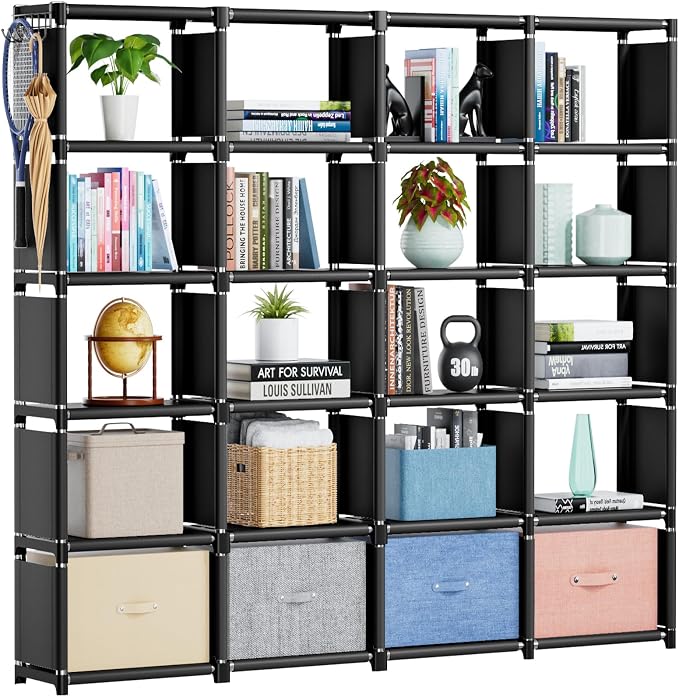 Mavivegue Book Shelf, 20 Cube Storage Organizer, DIY Bookcase, Metal Cube Bookshelf,Tall Book case for Bedroom, Living Room,Office,Closet Storage Organizer, Black Cubicle Storage Rack