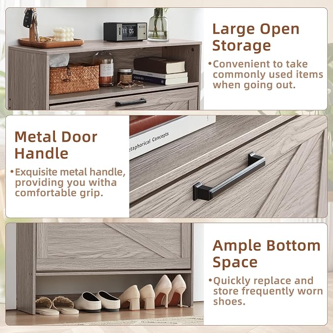 RWYHG Shoe Cabinet Storage for Entryway with 2 Flip Drawers | Open Storage Layer Rack Narrow Organizer Slim Hidden Wood Shoe Cabinet Furniture