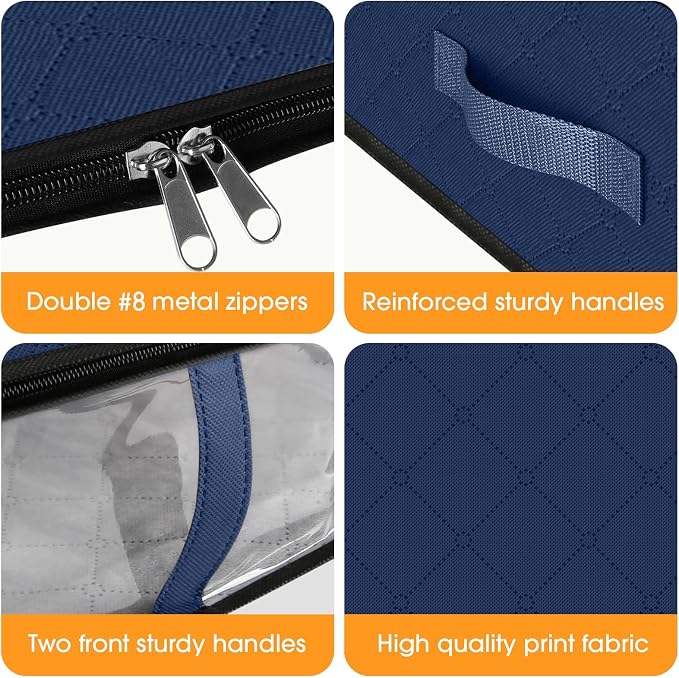 StorageRight Under Bed Storage Bags, 3 Pack, 40L, Blue | Breathable Non-Woven Fabric with a Clear Window and Zippered Top for Clothes, Comforters, Blankets and Seasonal Storage