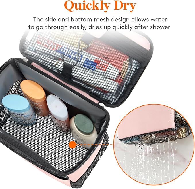 Lifewit Mesh Shower Caddy Bag Portable for College Dorm Room Essentials, Hanging Organizer Basket, Quick Dry Tote Bag for Camping, Bathroom, Beach, Travel, Medium, Pink