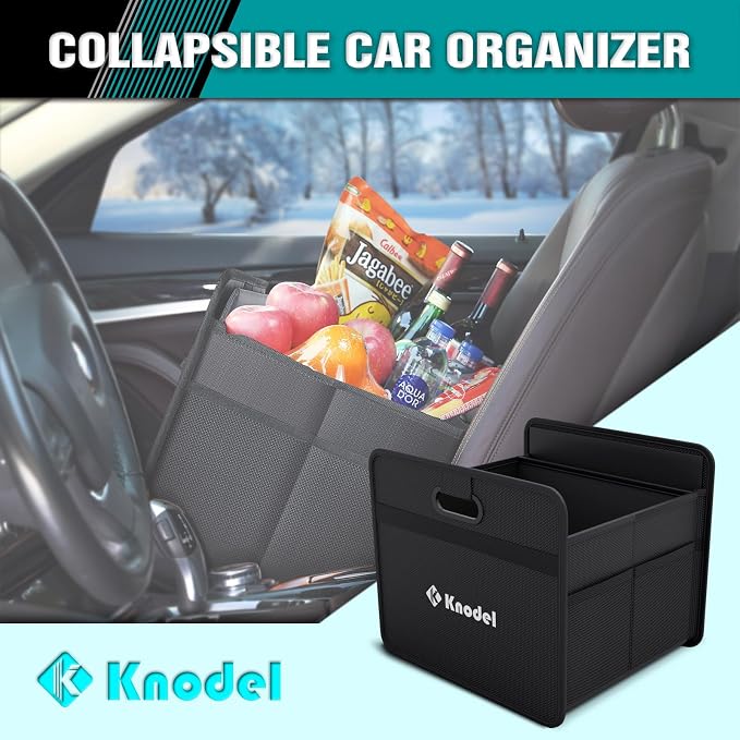 K KNODEL Foldable Trunk Storage Organizer for Car and Suv (Small, Black) | Collapsible Car Storage Organizer, Car Organizers and Storage for Sedan, Cargo Organizer, Car Bin, Basket,Bag, Organization