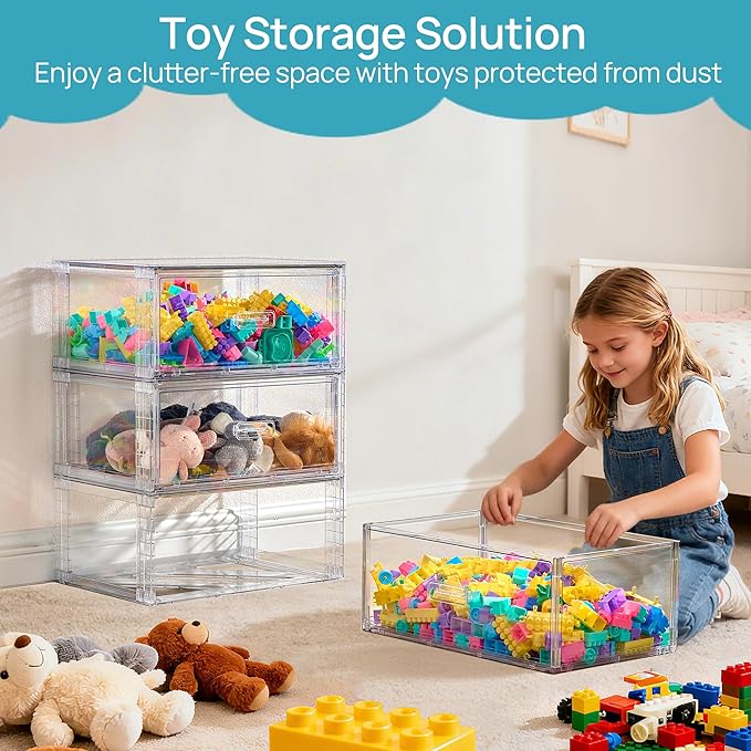Vtopmart 4 Pack Large Clear Stackable Storage Drawers 23QT | Easily Assemble Plastic Closet Storage Bins, Dust-Proof UnderBed Organizer for Clothing, Sweater Organization