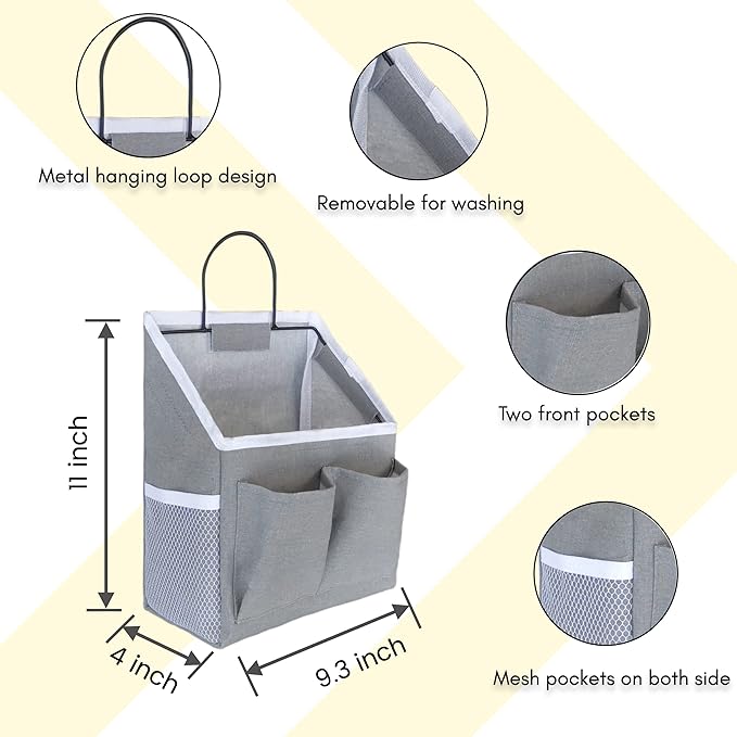 Kanrichu 1pcs Wall Hanging Storage Bag, Wall Hanging Baskets for Organizing as Over the Door Organizer, Wall File Organizer, Rv Storage and Organization. For Bedroom, Office, Camper (Gray-Upgraded)