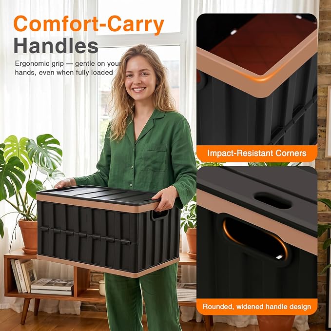 Citylife 64L Collapsible Storage Bins with Lids Plastic Storage Containers for Organizing Stackable Storage Box Large Heavy Duty Utility Crates, 2 Packs