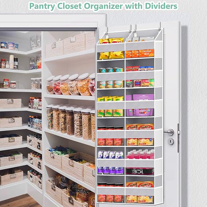 UVIAHOMI Heavy Duty Over The Door Organizer 6 Tiers, Extra Large Behind Door Storage of 12 Front & 12 Mesh Pockets, 80lb Weight Capacity, Hanging Doors Storage for Closet Bedroom Nursery, Light Gray