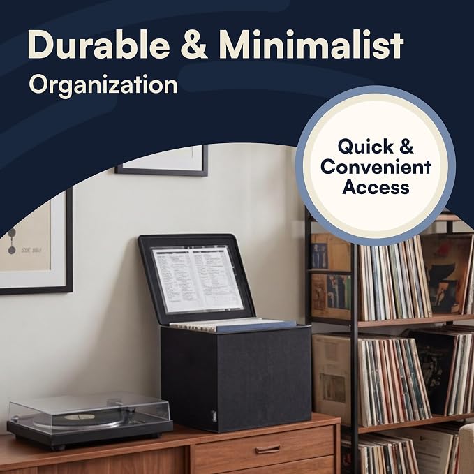 Vinyl Record Storage Box with Zip Closure – Holds Up To 90 12 Inch Vinyl Records – Collapsible Crate, LP Storage Boxes, Records Box – Stackable Record Case