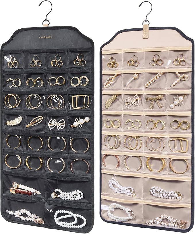 BAGSMART Earring Holder Organizer, Hanging Jewelry 56 Pocket Storage Storage for Women Accessories, Earring for Wall Holding Jewelries Black, 1 Piece