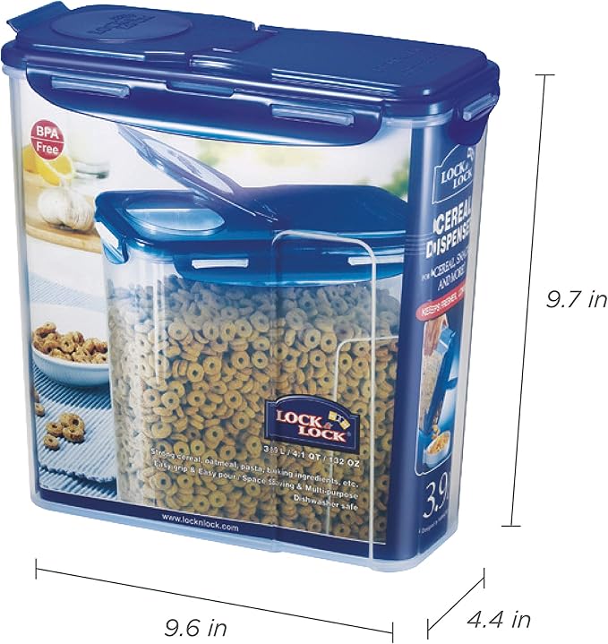 LOCK & LOCK Easy Essentials Food lids (flip-top) / Pantry Storage/Airtight containers, BPA Free, top-16.5 Cup-for Cereal, Clear (Pack of 2)