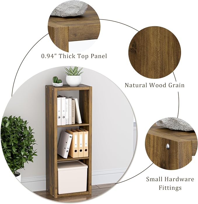 VDNEND Cube Storage Organizer Bookcase, 3 Tier Decorative 11 inch Open Back Cubical Shelf with Thickened Border, Display Bookshelf for Living Room, Home Office, Sturdy Room (Brown, 3 Cube)