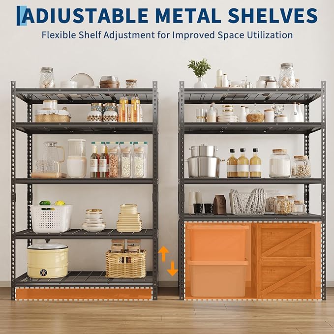 Garvee 5 Tier Metal Storage Shelving Unit 36" W Adjustable Garage Shelving | 2 Pack Heavy Duty Garage Shelving 2200 LBS Storage Shelves for Garage Kitchen Pantry Warehouse Basement 36" W × 16" D × 72" H