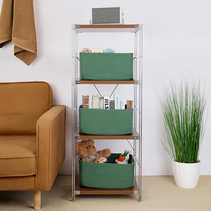 MiniArk Large Storage Baskets for Shelves, 17 x 13 x 7.5” Closet Organizers Bins for Clothes Blanket Towels, Baby Nursery, Toy Baskets Box, Woven Rope Baskets, 3 Packs Green