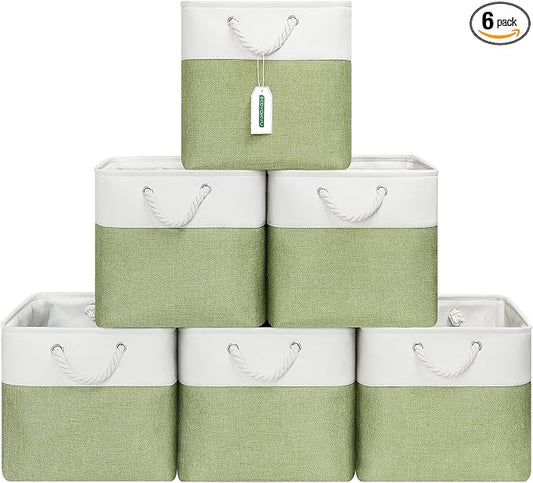 ECDYQXVU 13x13x13 Inch Storage Cube Bins Foldable Organizer Baskets 6 Pack | Soft Cotton Handles, Premium EVA Fabric, Hard Cardboard Bottom, Sturdy Metal Rim, Closet Shelf, Living Room, Bedroom, Laundry