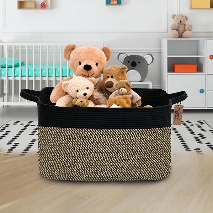 COMFY-HOMI Large Rectangular Blanket, Cotton Rope Woven for Storage, LaundryHamper, Storage,Toy Organizing Bin with Handle, Organizer and Storage-22x15x12-