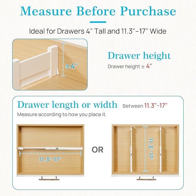 Vtopmart 16 Pack Drawer Dividers for Clothes, 4" High 11.3"-17" Adjustable Expandable Dresser Drawer Organizer, Plastic Drawers Separator for Dresser, Baby Clothes, Underwear, Kitchen & Office Storage