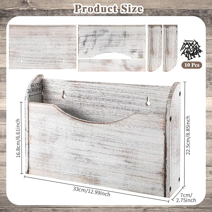 Suzile Wall Mounted File Holder Wood Magazine Holder Wall Hanging File Organizer for Office Mail Magazine Letter Paper Folder Organization (White)