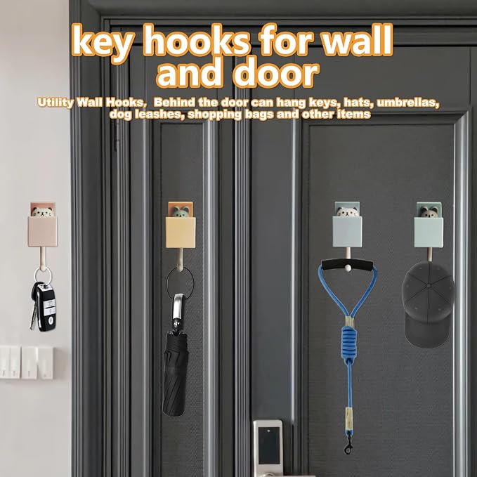 6Pcs Cute Self Adhesive Wall hooks for Coat,Towel,Key,Scarf, Hat